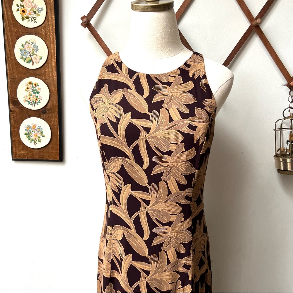 90s Vintage Tropical Floral Halter Maxi Dress - Picture 5 of 10